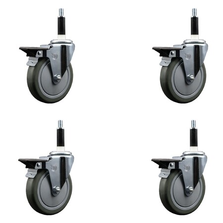 Service Caster 5'' Gray Poly Swivel 7/8'' Expanding Stem Caster Set with Brake, 4PK SCC-EX20S514-PPUB-PLB-78-4